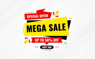 İnternet ya da sosyal medya için büyük satış afişi tasarımı, modern satış afişi. Düz soyut arkaplan şablonu illüstrasyonlu indirimli pankart kompozisyonu.
