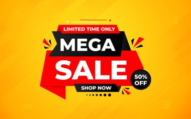 İnternet ya da sosyal medya için büyük satış afişi tasarımı, modern satış afişi. Düz soyut arkaplan şablonu illüstrasyonlu indirimli pankart kompozisyonu.