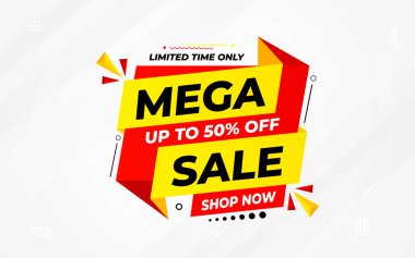 İnternet ya da sosyal medya için büyük satış afişi tasarımı, modern satış afişi. Düz soyut arkaplan şablonu illüstrasyonlu indirimli pankart kompozisyonu.