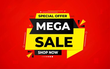 İnternet ya da sosyal medya için büyük satış afişi tasarımı, modern satış afişi. Düz soyut arkaplan şablonu illüstrasyonlu indirimli pankart kompozisyonu.