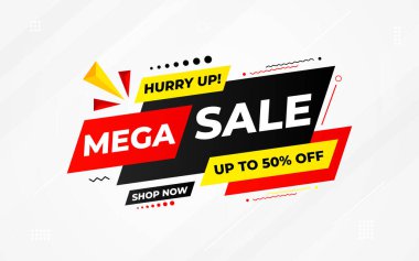 İnternet ya da sosyal medya için büyük satış afişi tasarımı, modern satış afişi. Düz soyut arkaplan şablonu illüstrasyonlu indirimli pankart kompozisyonu.