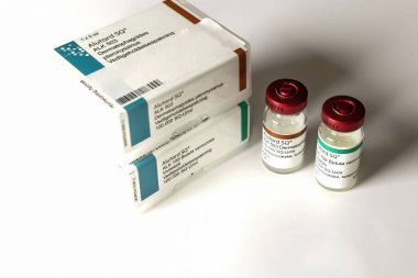 Alutard SQ alerji bağışıklık tedavisi enjeksiyonu. 2 ampul alerji ilacı. Kopenhag, Danimarka - 4 Eylül 2023.