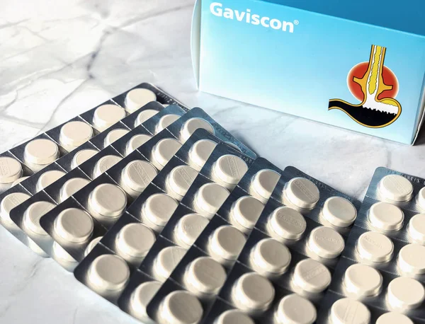 Gaviscon Paquete Pastillas Para Problemas Estomacales Acidez Estomacal Dinamarca Agosto — Foto de Stock