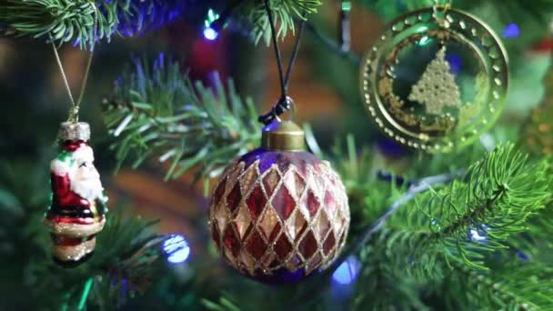 Arbre Noël Décoré Boules Gerland Avec Des Lumières Clignotantes — Video