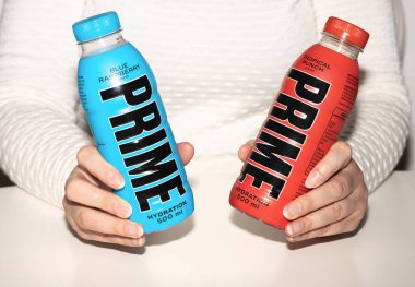 Two bottles of the popular drink prime. Denmerk - January 30, 2024