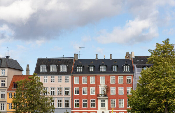 Traditional old houses on the street in Copenhagen. High quality photo