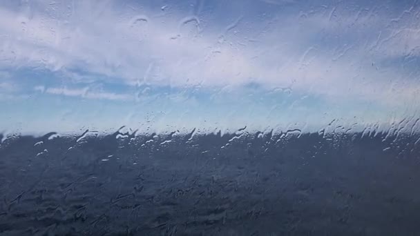 Drops Rain Glass Window Raining Window Sea Sky — Stock Video