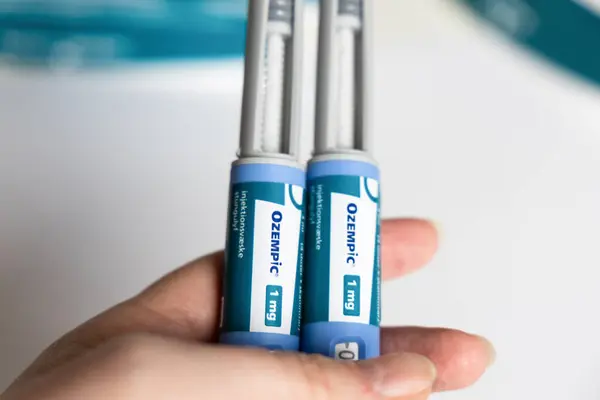Hand Holding Ozempic Insulin Injection Pen Diabetics Denmark March 2024 — Stock Photo, Image