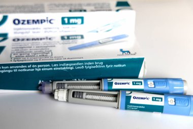 Ozempic Insulin injection pen for diabetics and weight loss. Denmark - March 25, 2024 clipart