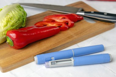 Şeker hastaları ve sebzeler için orijinal Danimarka Ozempic insülin enjeksiyon kalemi. Yüksek kalite fotoğraf