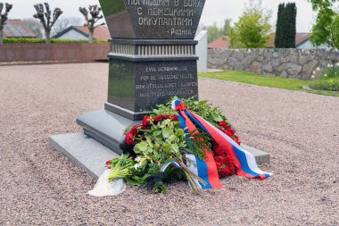 Memorial to Soviet soldiers who died during the liberation of the island of Bornholm during the Second World War. Allinge, Bornholm, Denmark- May 9, 2024 clipart