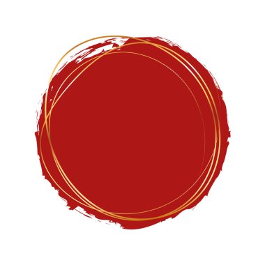 Kırmızı renkli yuvarlak fırçanın vektör çizimi altın çerçeveli pankart