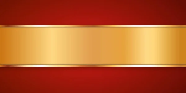 Guld Färgat Band Banner Med Guld Ram Röd Bakgrund — Stock vektor
