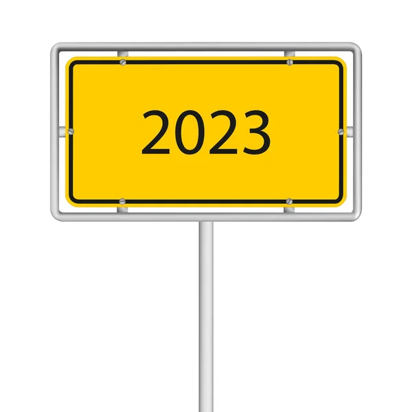 2023 New Year Vector Illustration Yellow Road Sign Isolated White — ストックベクタ