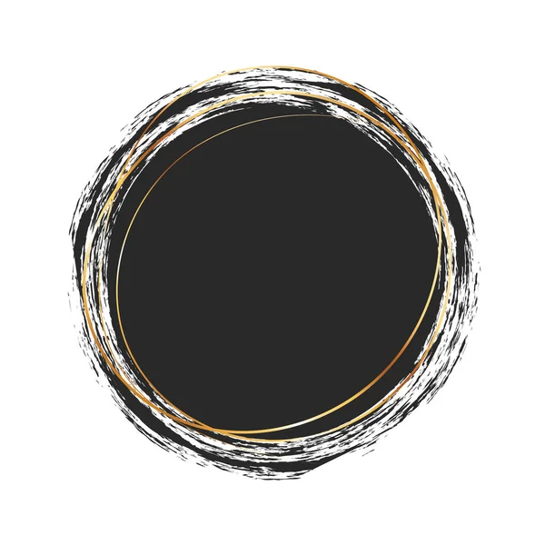 Векторна Ілюзія Чорного Кольору Круглий Пензлик Пофарбований Банер Золотою Рамкою — стоковий вектор