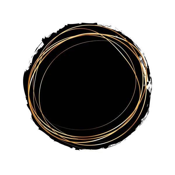Векторная Иллюстрация Черного Цвета Круглой Кисти Раскрашенной Баннером Золотой Рамой — стоковый вектор
