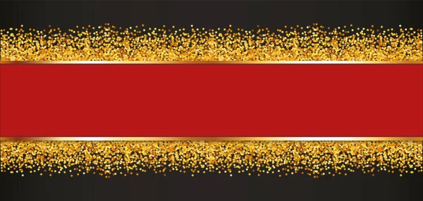 Vektor Illusztráció Piros Színű Banner Arany Csillag Keret Fekete Háttér — Stock Vector