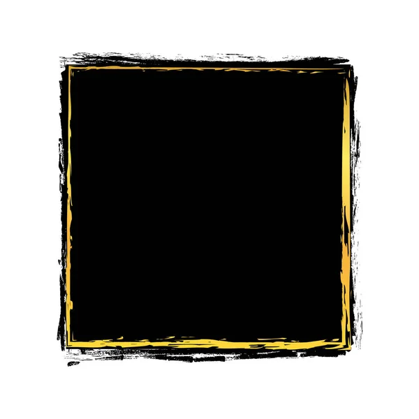 Векторна Ілюстрація Чорного Кольору Пензля Пофарбований Банер Золотою Рамкою — стоковий вектор