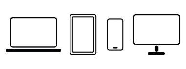 Akıllı telefon, tablet, laptop ve bilgisayar simgelerinin vektör çizimi