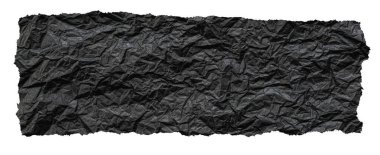 old black crumpled grunge paper on transparent background