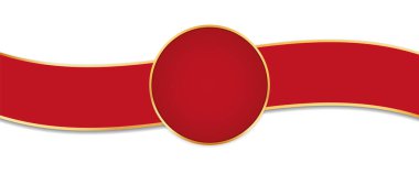 vector illustration of long red colored ribbon banner with gold frame and red circle banner