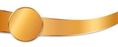 vector illustration of long gold colored ribbon banner with gold frame and gold circle banner