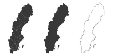 set of 3 maps of Sweden - vector illustrations