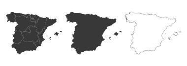 set of 3 maps of Spain - vector illustrations