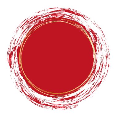 vector illustration of red colored circle brush painted banner with gold frame