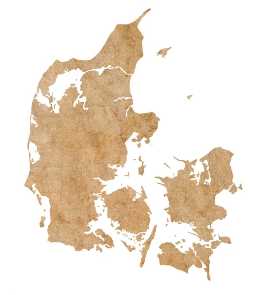 Eski Kahverengi Grunge Kağıdında Danimarka Haritası — Stok fotoğraf