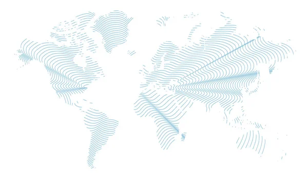 Gambar Vektor Dari Peta Dunia Bergaris Garis Berwarna Biru - Stok Vektor