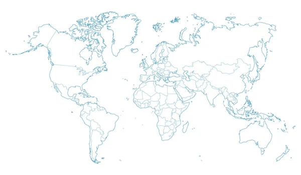 Vector Ilustración Del Mapa Del Mundo Color Azul Con Fronteras — Vector de stock