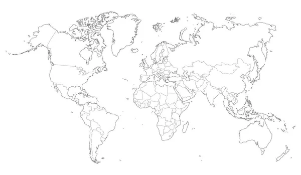 Siyasi Sınırları Olan Gri Renkli Dünya Haritasının Vektör Çizimi — Stok Vektör