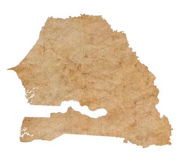 Carte Sénégal Sur Vieux Papier Grunge Brun — Photo