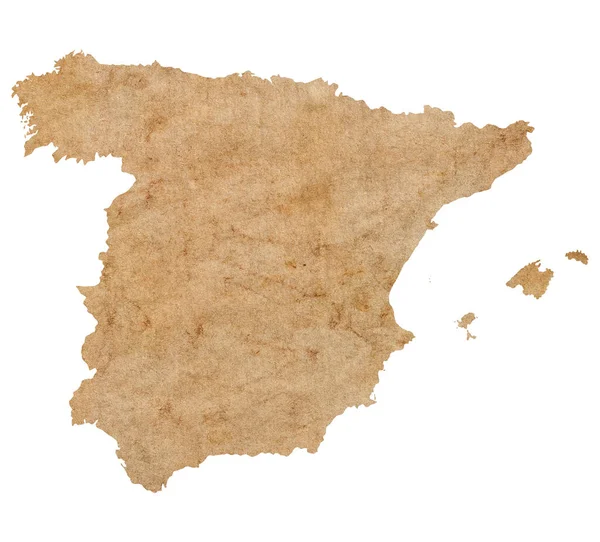 Karta Över Spanien Gammalt Brunt Grunge Papper — Stockfoto