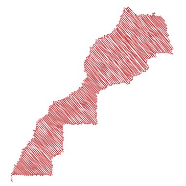  Fas 'ın kırmızı renkli karalama haritasının vektör çizimi