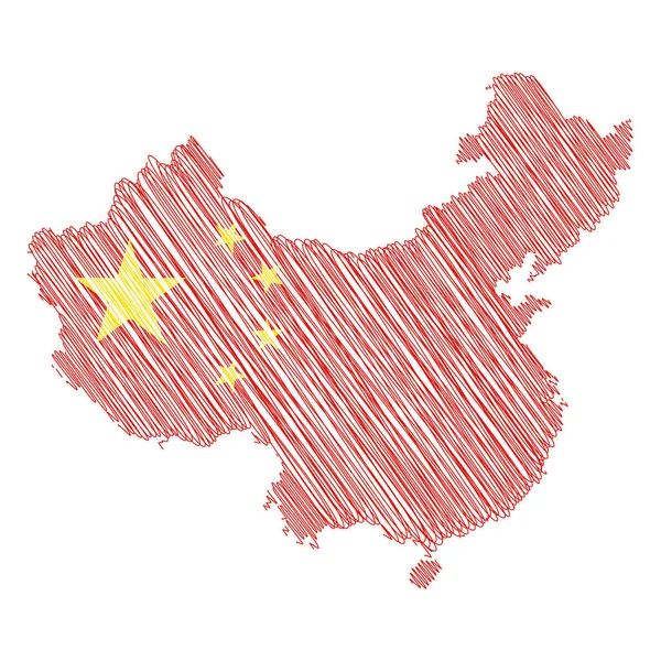 Vector Illustratie Van Vlag Gekleurde Krabbel Kaart Van China — Stockvector