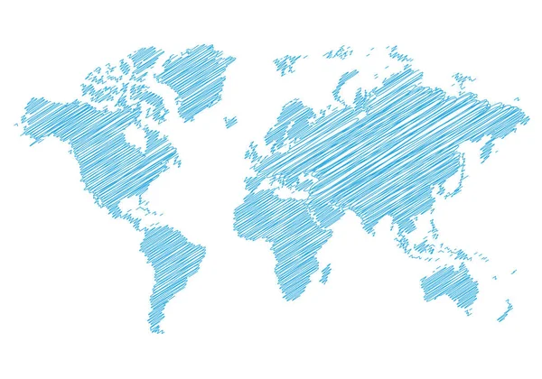 Διανυσματική Απεικόνιση Του Μπλε Χρώματος Scribble Παγκόσμιο Χάρτη — Διανυσματικό Αρχείο