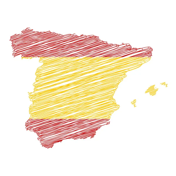 Vector Ilustración Mapa Garabato Bandera Color España — Vector de stock