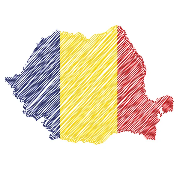 Vector Ilustración Mapa Garabato Coloreado Bandera Rumania — Vector de stock