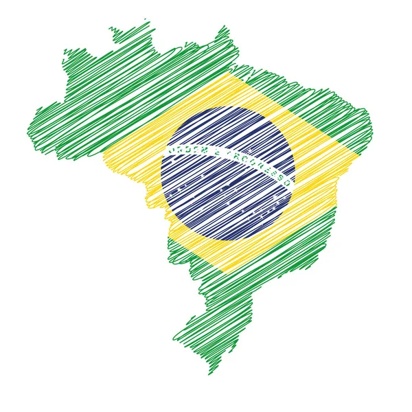 Vektor Illustration Flaggan Färgade Klotter Karta Över Brasilien — Stock vektor