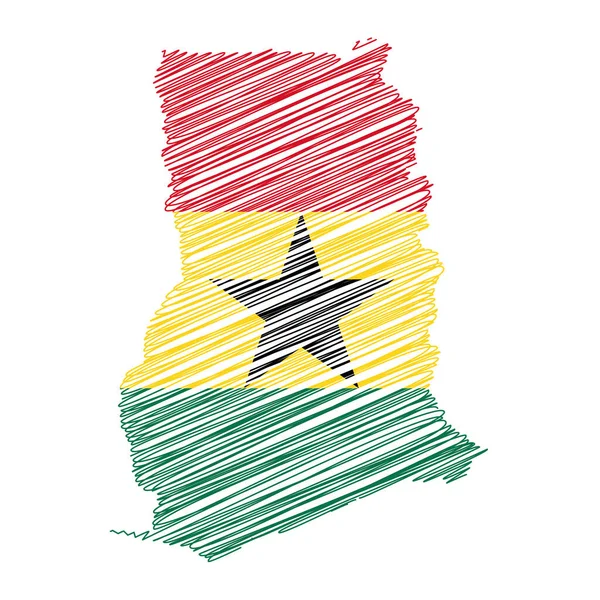 Vector Illustratie Van Vlag Gekleurde Krabbel Kaart Van Ghana — Stockvector