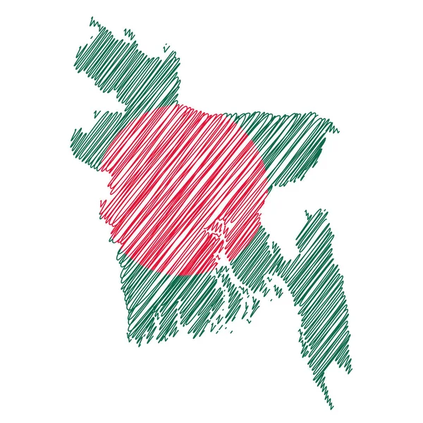 Vektorillustration Der Flaggenfarbenen Kritzelkarte Von Bangladesch — Stockvektor