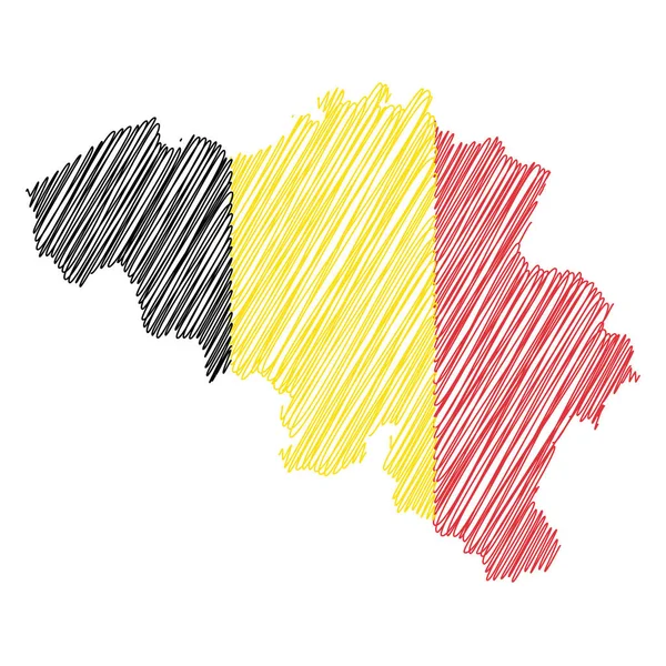 Vector Ilustración Mapa Garabato Bandera Color Bélgica — Vector de stock