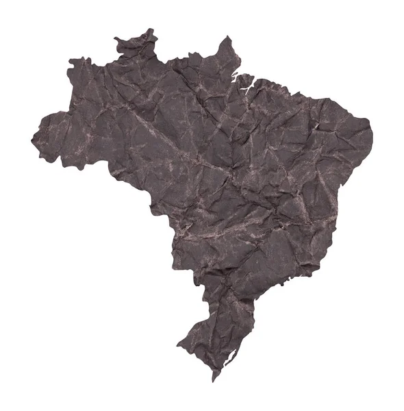 Mapa Brasil Velho Papel Grunge Amassado Escuro — Fotografia de Stock