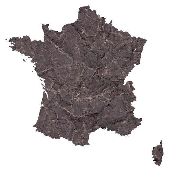 Χάρτης Της Γαλλίας Παλιό Μαύρο Τσαλακωμένο Χαρτί Grunge — Φωτογραφία Αρχείου