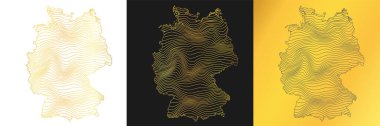 Almanya 'nın üç soyut haritasından oluşan bir set - çizgili altın rengi haritanın vektör çizimi