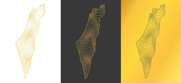 Set Von Abstrakten Landkarten Von Israel Vektorillustration Einer Goldgestreiften Karte — Stockvektor