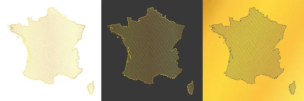 Zestaw Abstrakcyjnych Map Francji Ilustracja Wektorowa Paski Złota Kolorowa Mapa — Wektor stockowy