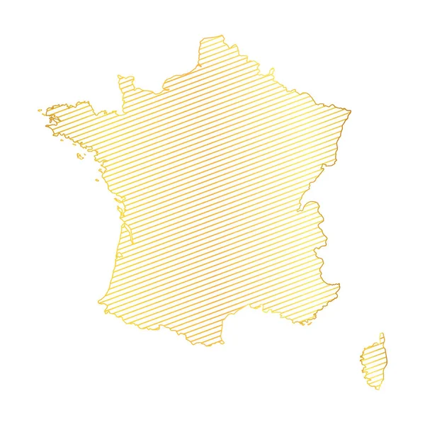 Αφηρημένος Χάρτης Της Γαλλίας Διανυσματική Απεικόνιση Του Ριγέ Χρυσό Χρωματιστό — Διανυσματικό Αρχείο